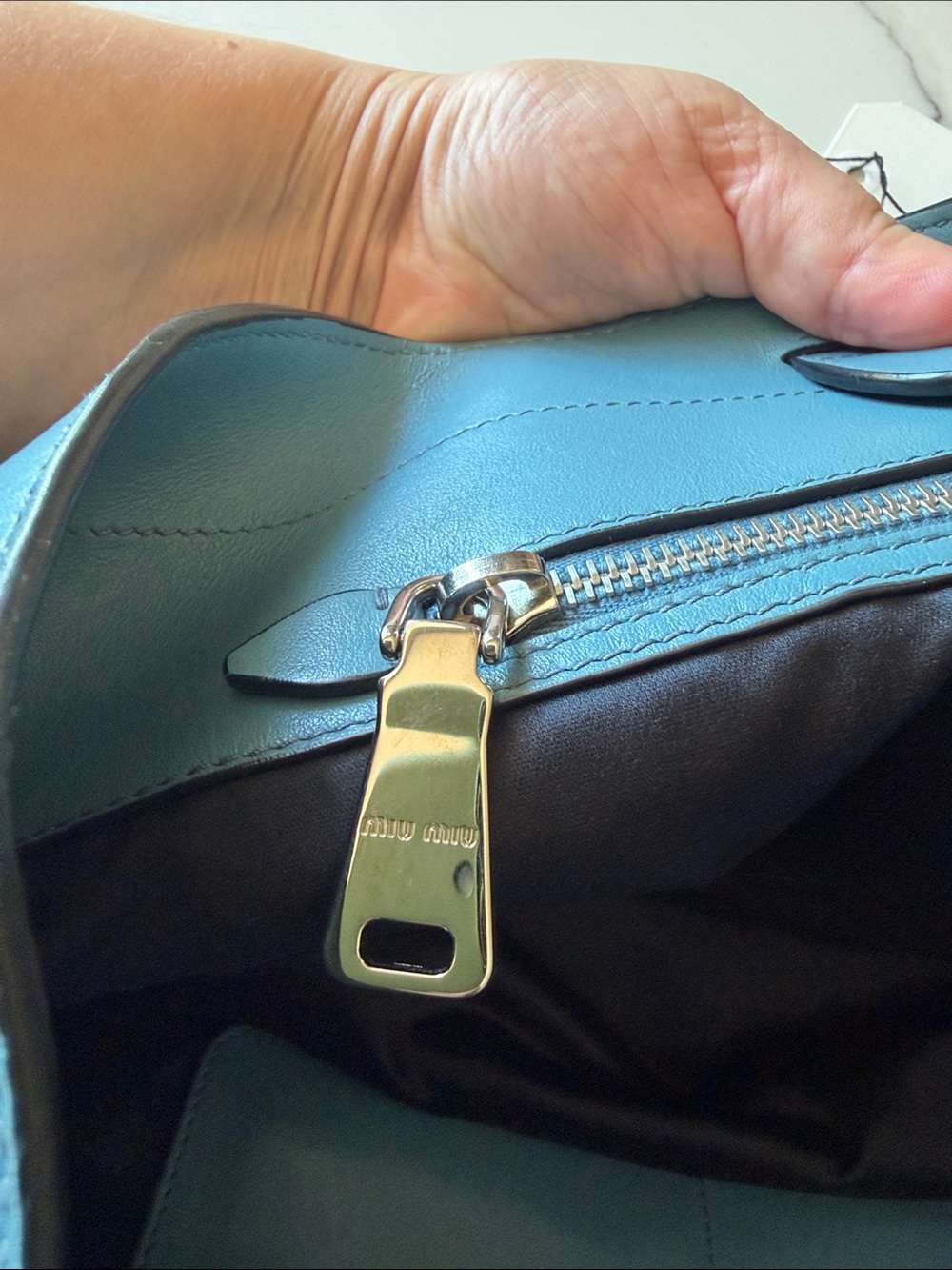 Miu Miu Dusty Blue Leather Tote - Picture 7 of 9